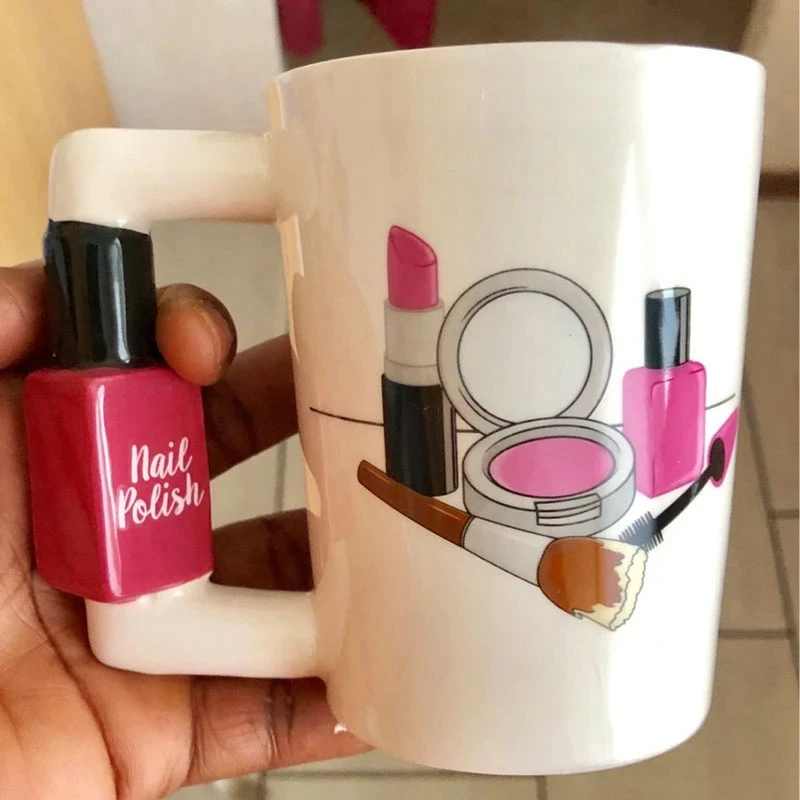 Creative Ceramic Mugs Girl Tools Beauty Kit Specials Nail Polish Handle Tea Coffee Mug Cup Personalized Mugs for women Gift