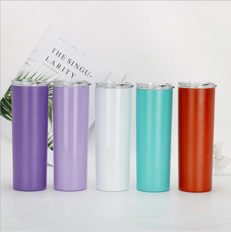 20oz Sublimation blank tumbler Double wall customized insulated vacuum stainless steel skinny tumbler with lid straw
