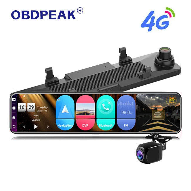OBDPEAK D90 4GB+32GB Car DVR Camera Android 8.1 Stream RearView Mirror 12' 1080P Drive Video Auto Recorder Registrator Dash cam