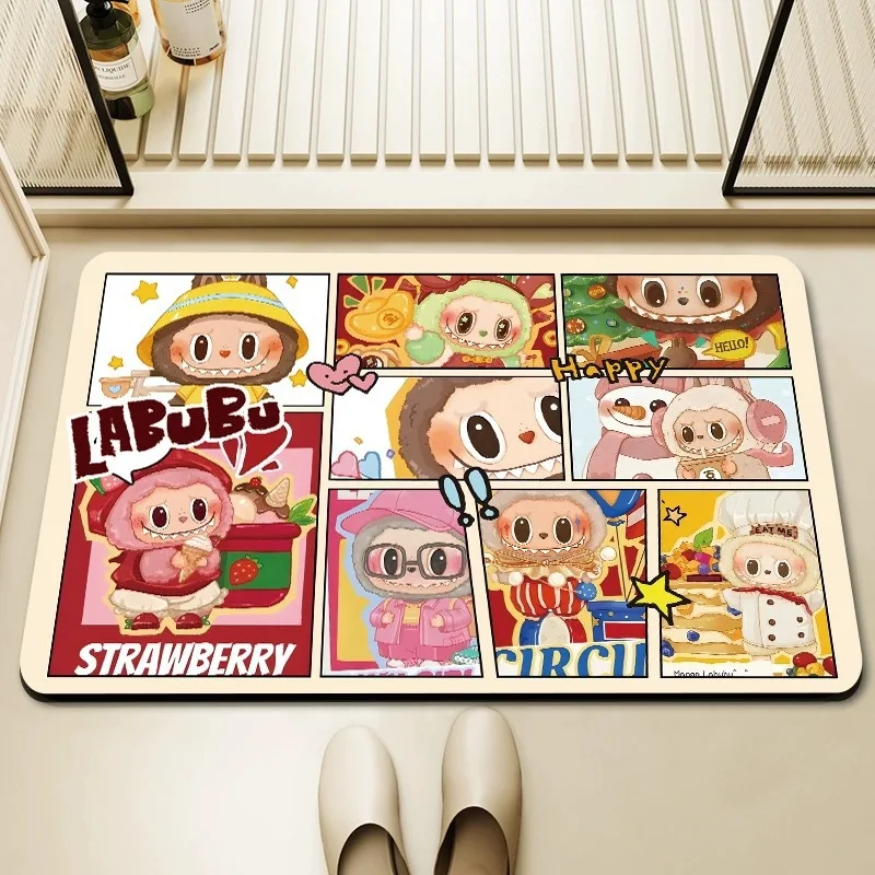 Botu Labubu Cartoon Cute Diatom Mud Floor Bath Children Home Door Footmat Bathroom Carpet Labubu Bathroom Absorbent Floor Mat