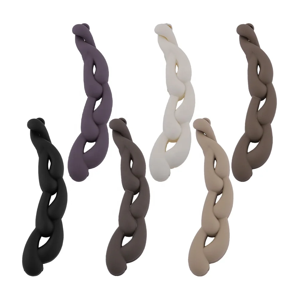 6pcs Simple Elegant Everyday Banana Clip Frosted Back Luxury Twist Chain Hair Ponytail Vertical Clip Ladies Girls Plastic Fabric