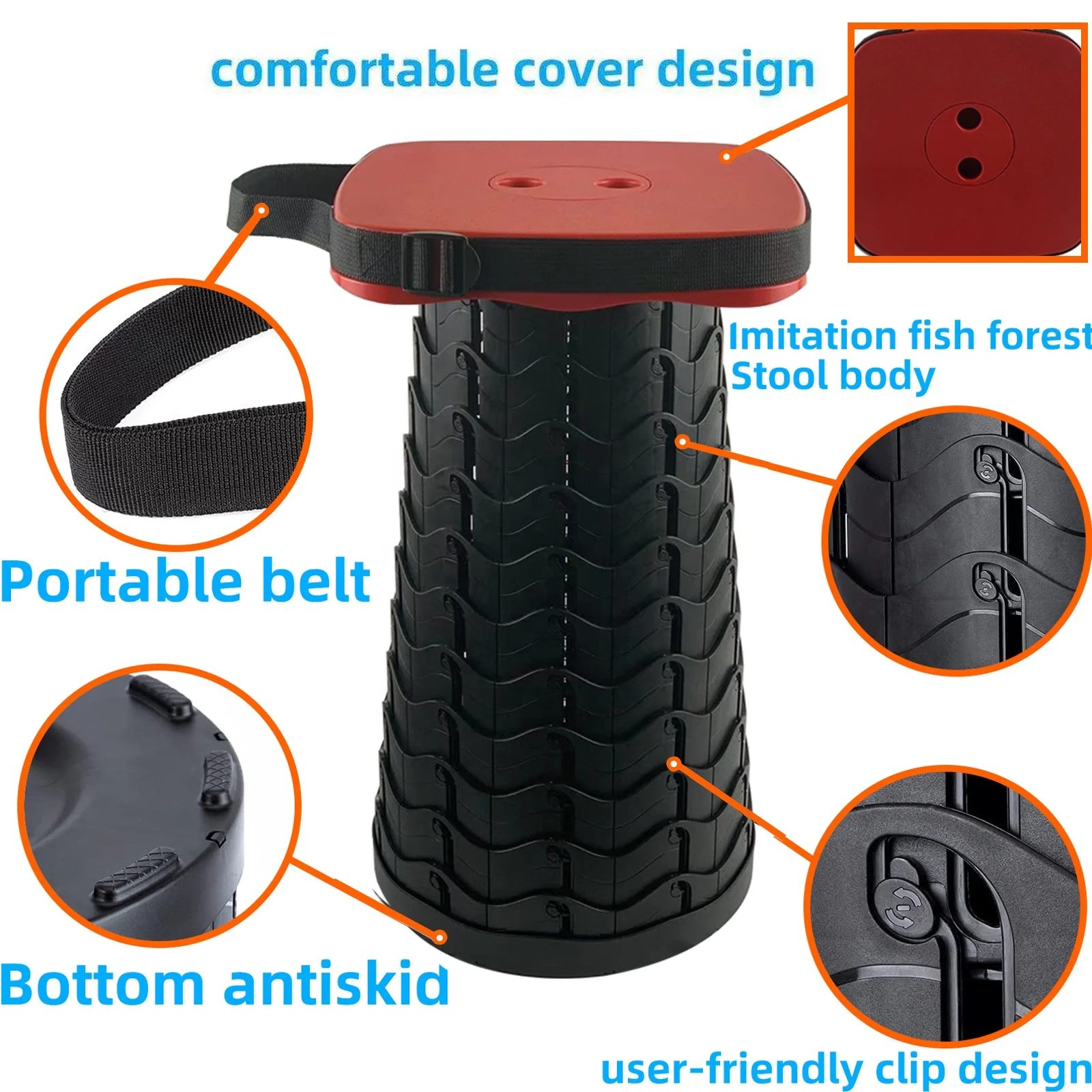MO006- 6th Generation Factory Wholesale Outdoor Retractable Small Adjustable Folding Telescopic Stool Portable Foot Stool