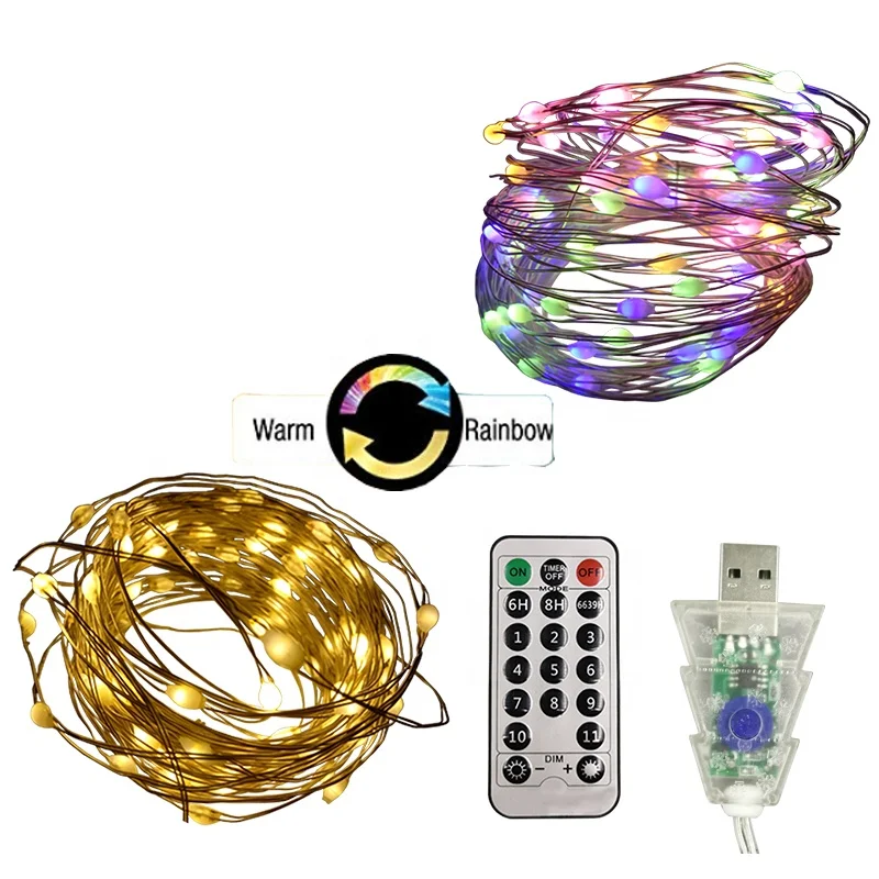 Christmas  micro copper wire led light outdoor  USB 3D WRGB dual color changing warm white and color 11 Functions Remote