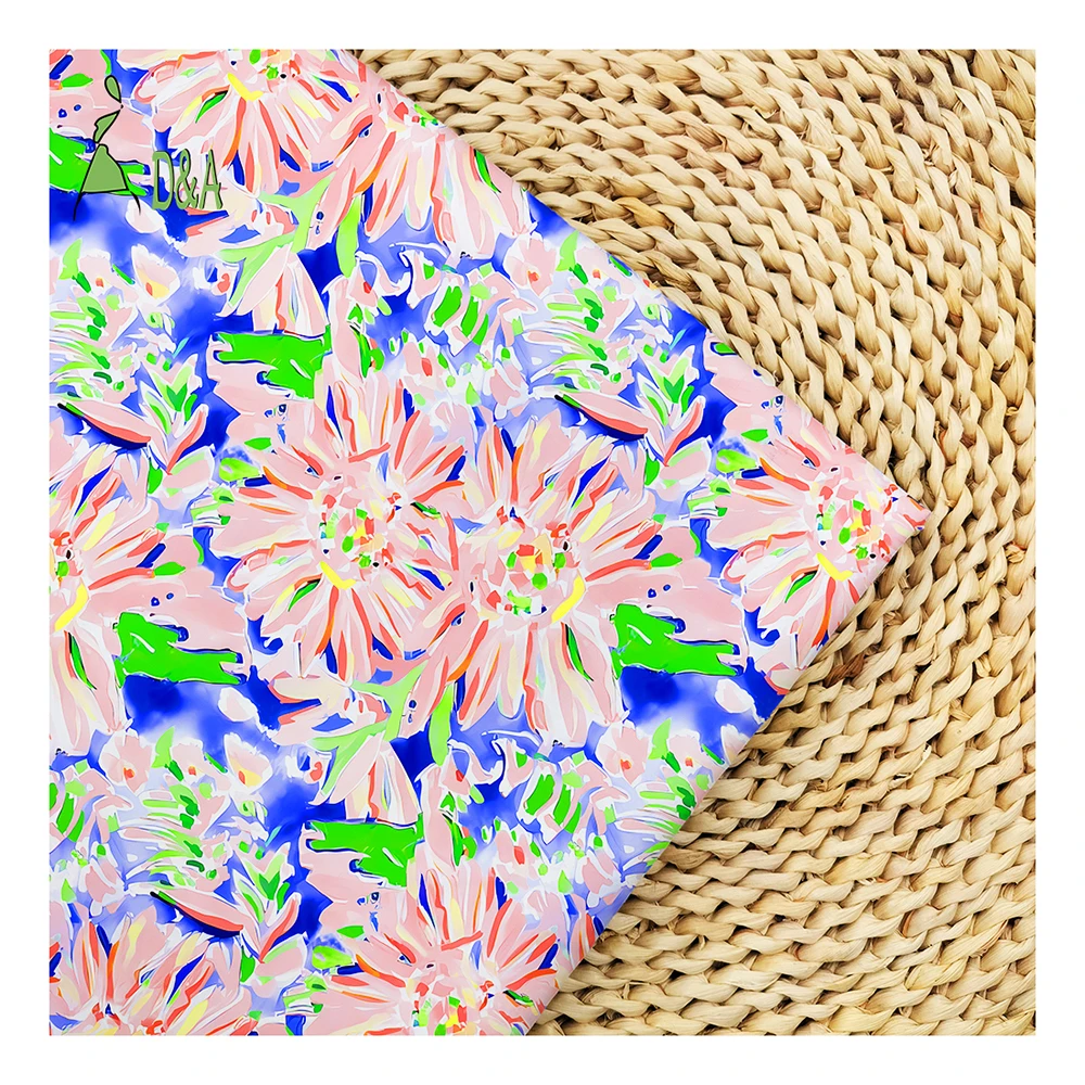 Wholesale Oil Painting Pink Floral Printed Pattern Fabric 100% Polyester Satin Fabric For Garment