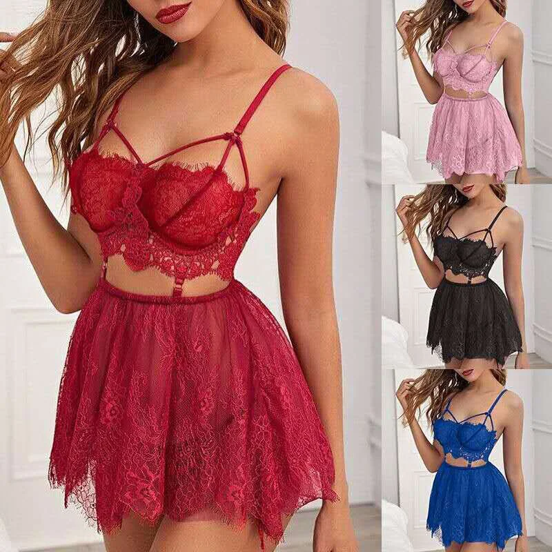 Share Backless Women Sleep Wear Night Gowns with Thong Sets V-neck Lace Sexy Young Girl Stripe Design Spaghetti Strap