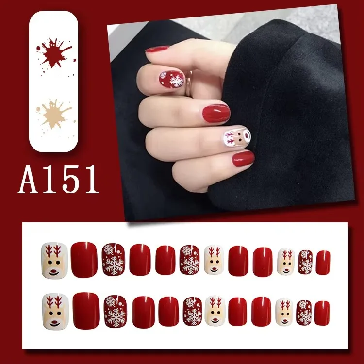 Wholesale Christmas Tree Designs Full Cover Acrylic Artificial Nails Medium Square Press-on Fake Nails Almond Coffin ABS Long