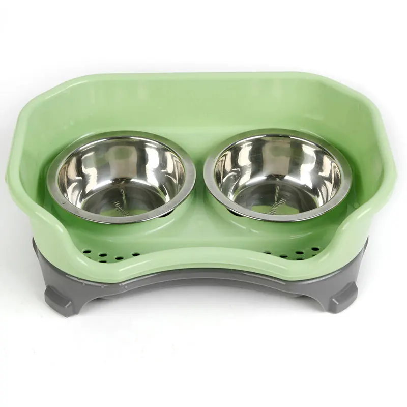 Raised Small Medium Dog Cat slow feeder dog bowl Stainless Steel Double Bowls Mess Proof Pet Feeder Prevent Overturning