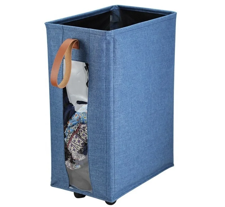 Best Selling Oxford Rolling Clothes Toys Storage  Hamper Transparent Windows Slim Laundry Basket
