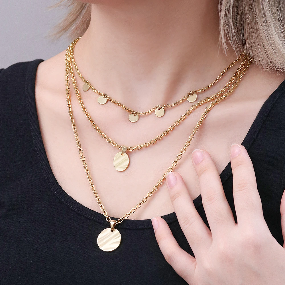 Homemade ins style jewelry multi-layer chain head coin Alloy necklace niche design clavicle chain for gift and women