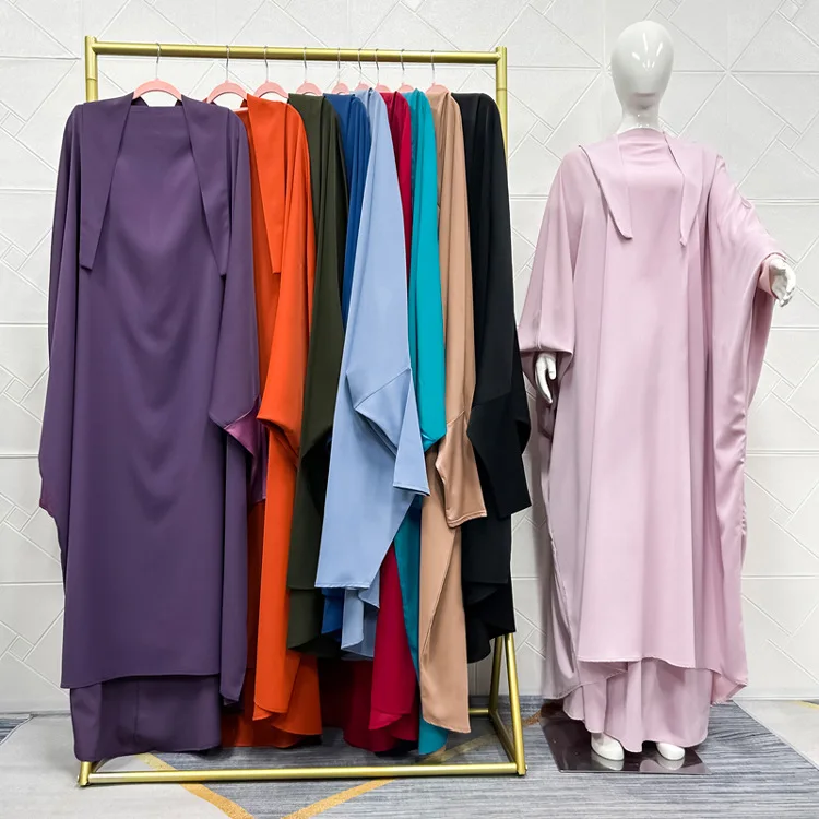 2024 Jilbab 2 Pieces Dubai Abaya Muslim Prayer Dress Women Khimar Niqab Set Islamic Ethnic Clothing