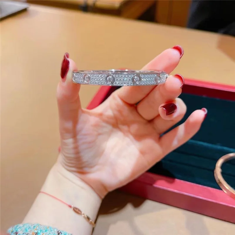 S925 Sterling Silver women bracelet Rose/White/Gold Colour 6mm Wide Moissanite Jewelry Bangle High Quality Luxury Gift