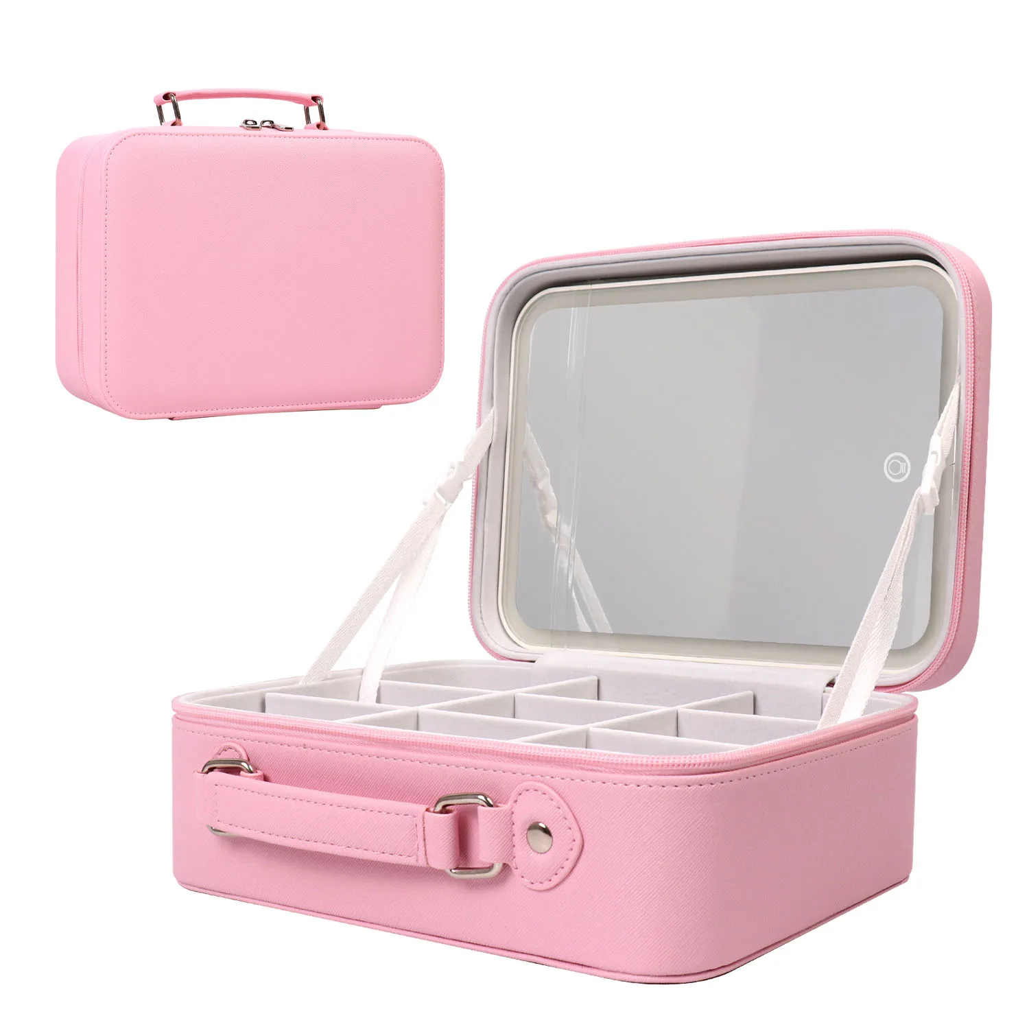 Custom Portable Travel LED Light Makeup Bag Cosmetic Mirror Beauty Case Waterproof Make Up Bag Mirror