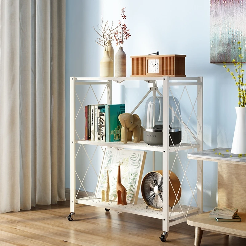 Folding Shelf 5 Tiers Household Steel Storage Rack No Assembly Kitchen Foldable on Wheels