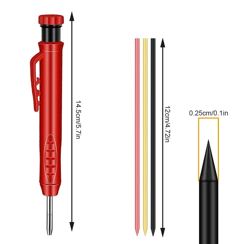 KEGRET Solid Carpenter Pencil with Refill Leads and Sharpener Construction Pencil for Deep Hole Marker Marking Woodworking Tools