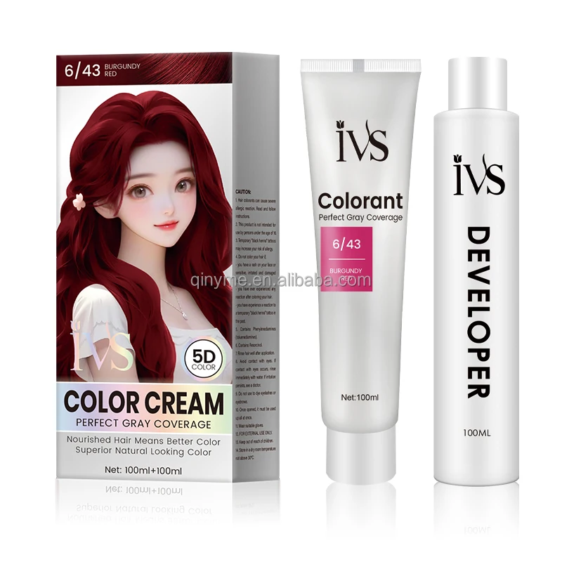 OEM Wholesale Professional IVS Organic Burgundy Hair Dye Cream Semi-Permanent Herbal Natural Ammonia Free Hair Color Cream