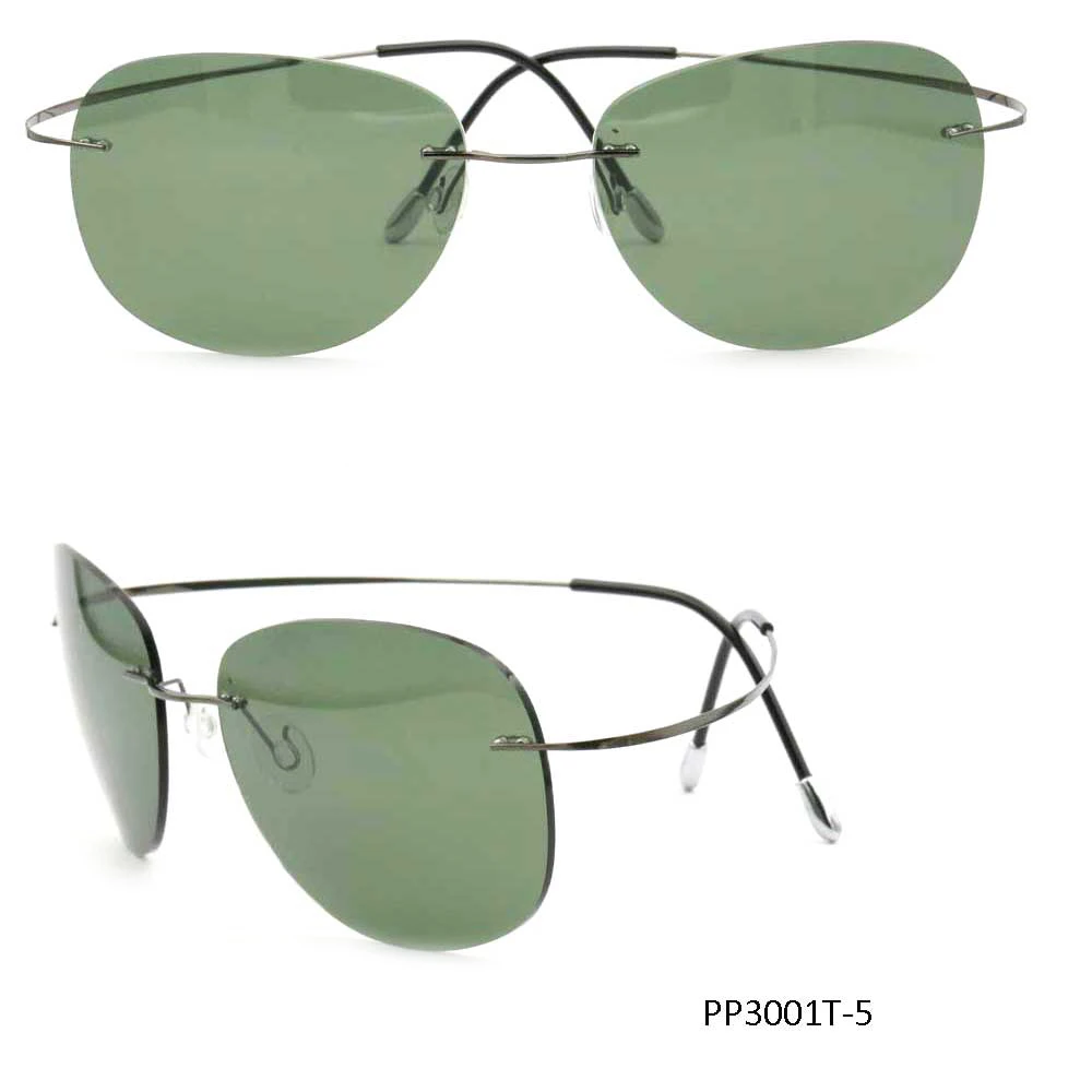 PP3001T fashion polarized titanium mens rimless sunglasses