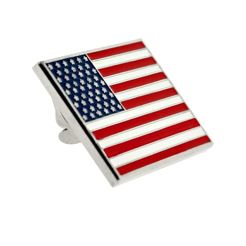 American Flag Lapel Pin Gold or Nickel Plated Enamel Pin Patriotic Rectangular or Waving United States Country Pin