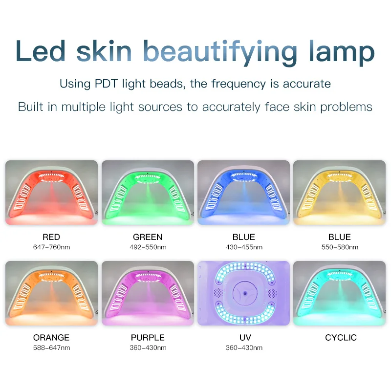 372 Lamps 7 Color LED Light Therapy PDT Machine Spa Equipment Red Light Therapy Beauty Device with Nano Spray