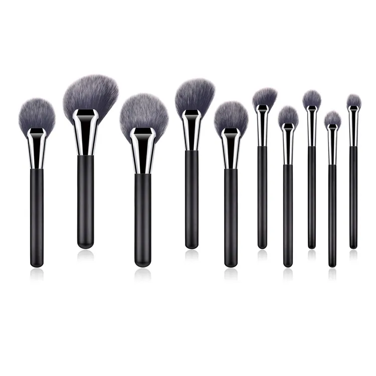 
New Arrival Own Brand Luxury Custom Unique Fluffy Black Makeup Brushes 2019 Set 10 Pcs Synthetic High-End Wholesale 