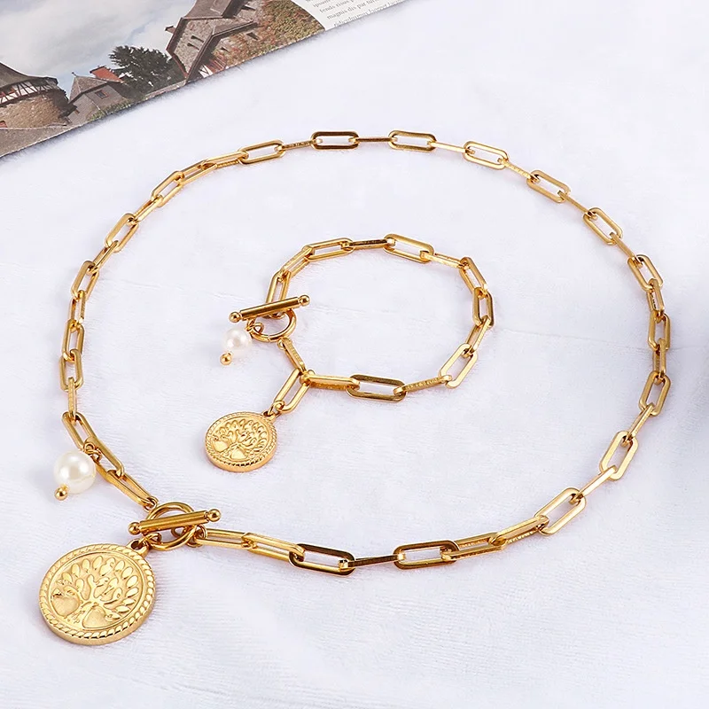 Позолоченное ожерелье, браслет, Ювелирный Комплект, цепочка из нержавеющей стали, оптовая продажа с фабрики, женский и мужской комплект ювелирных изделий, индивидуальный дизайн, подарок