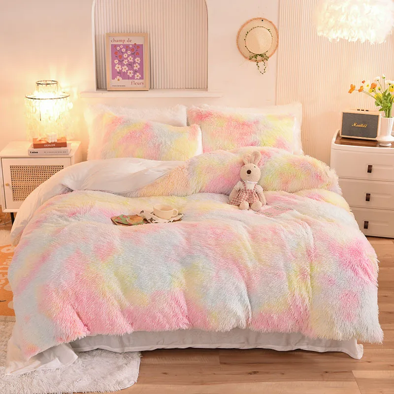 Factory Direct Sale Luxury Fluffy 4pcs Duvet Cover Sets Bedsheet Wool Crystal Velvet Bedding Set For Winter