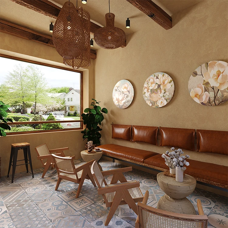 Nordic Restaurant Hotel Furniture Chair Cane Wicker Back Rattan Solid Wood Chair