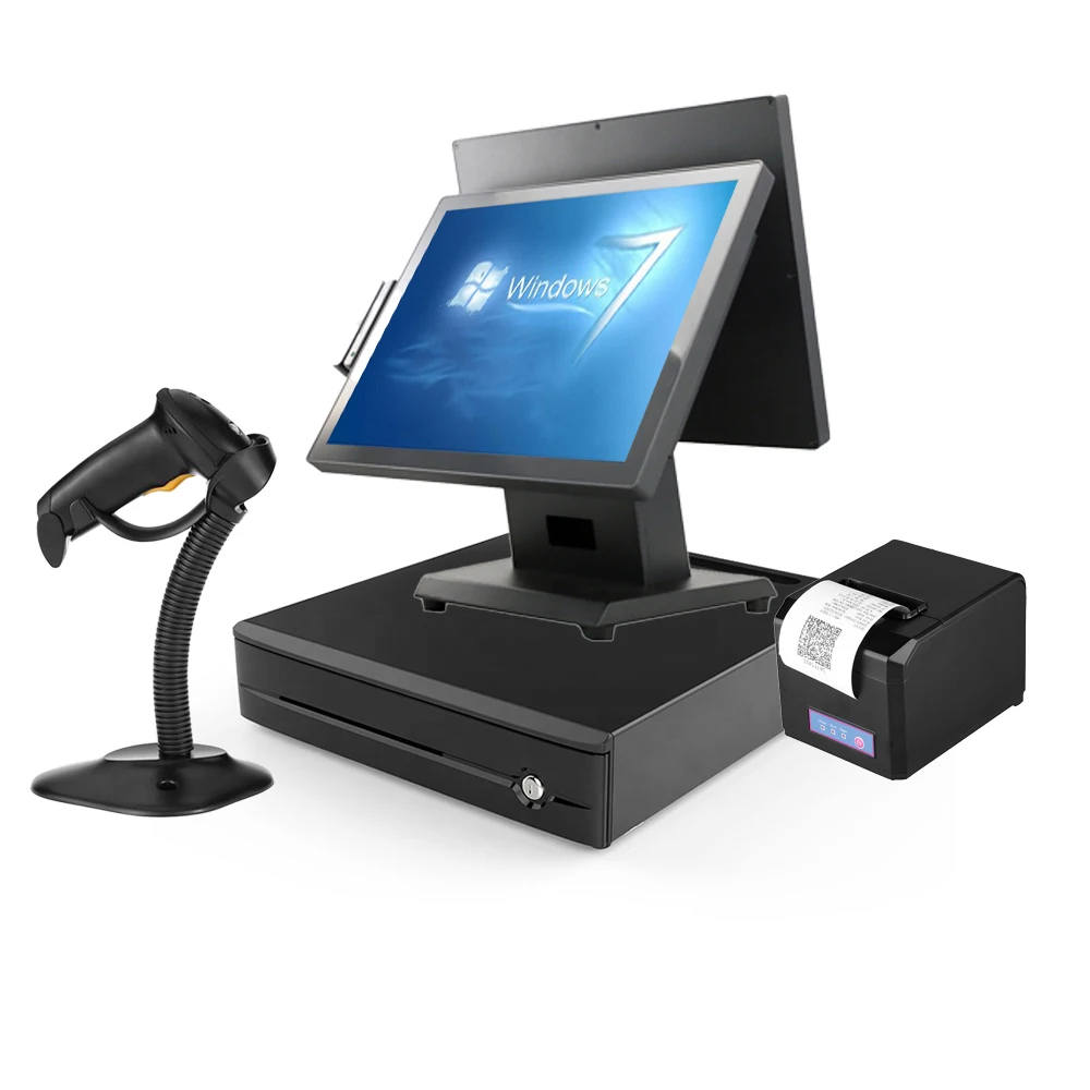 Mj-Pos1515 pos machine  pos system with kitchen display with flat all in one pos system and retail software and stand