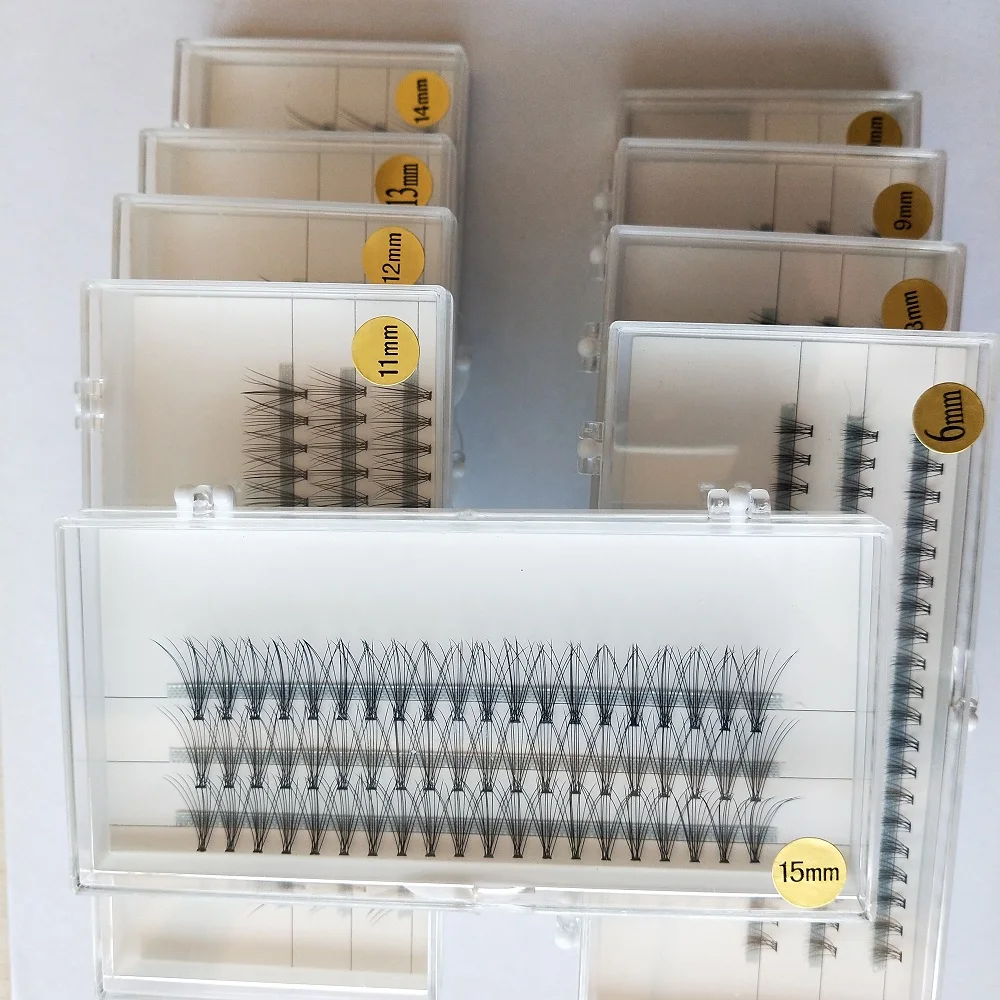 
0.07mm super soft 10D 20D Knot Free flat base Cluster Eyelashes Individual flare Lashes 6mm 8mm 9mm 10mm 11mm 12mm 14mm 