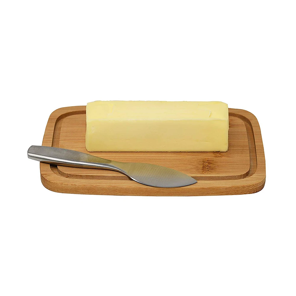 Bamboo Butter Serving Dish, Cutting Board Serving Tray with Clear Acrylic Cover