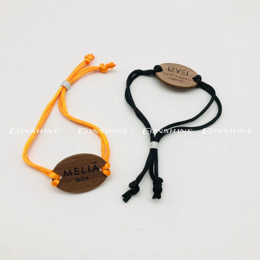 Handmade Custom Logo Rope String Bracelet Hotel RFID NFC Wooden Tag Braid Event Wristbands