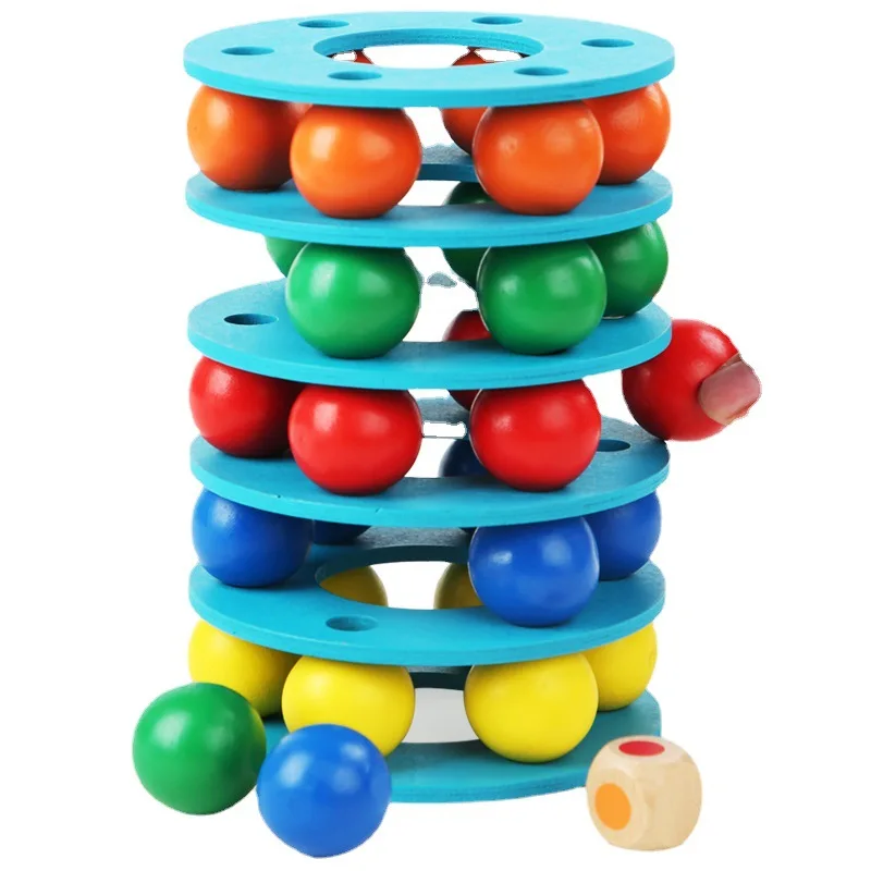 Wooden Rainbow Balls Tower Toys Montessori Rainbow Stacker Balls Building Blocks Learning Color Sensory Educational Toy for Kids