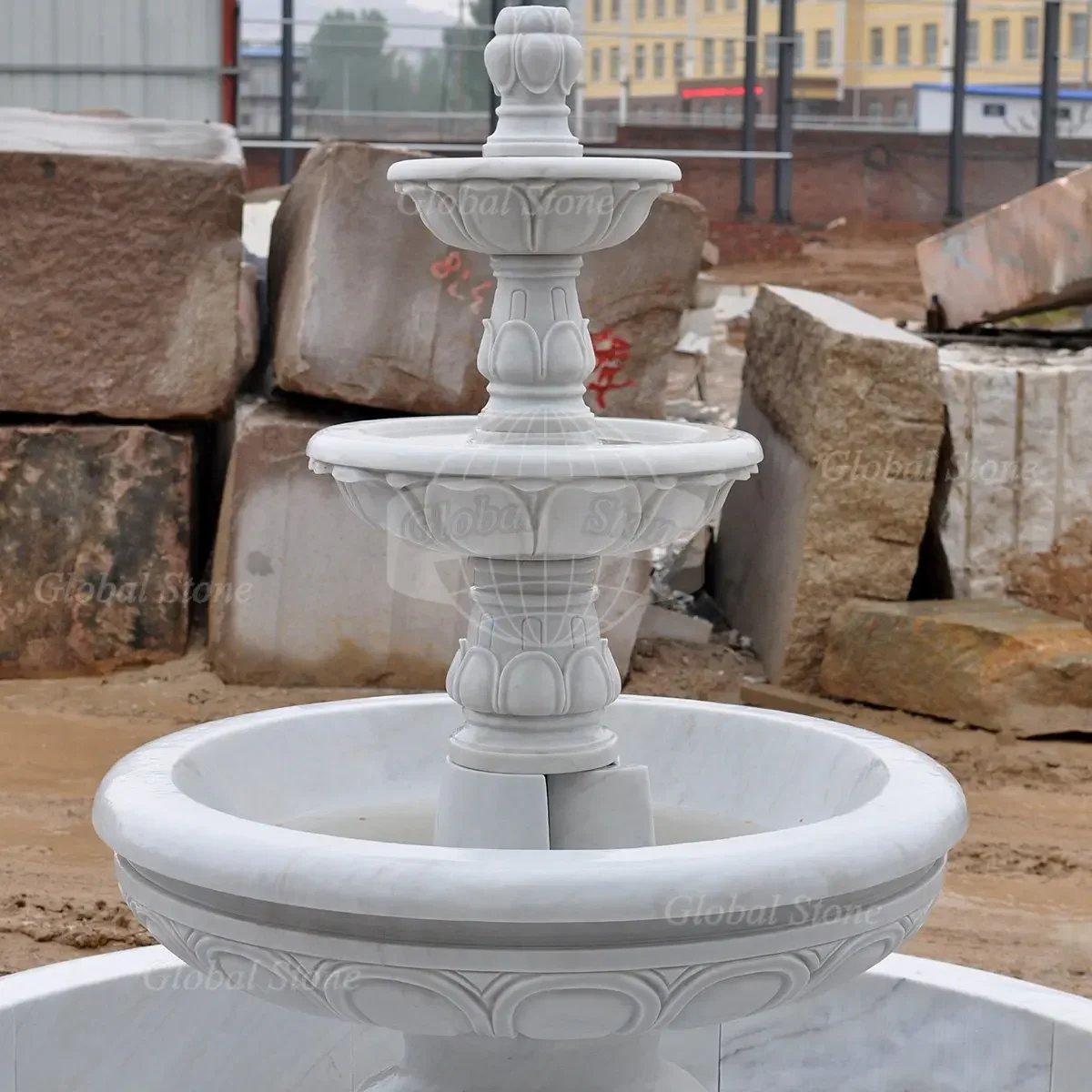 Hand Carved Large Outdoor Garden White Grey Granite Stone Pool 3 Tier Marble Water Fountain