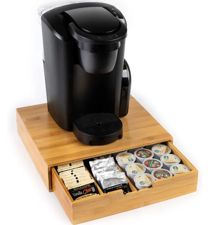 Bamboo Cup Coffee Pod Storage Dispenser Machine Stand Tea Bag Organizer Holder