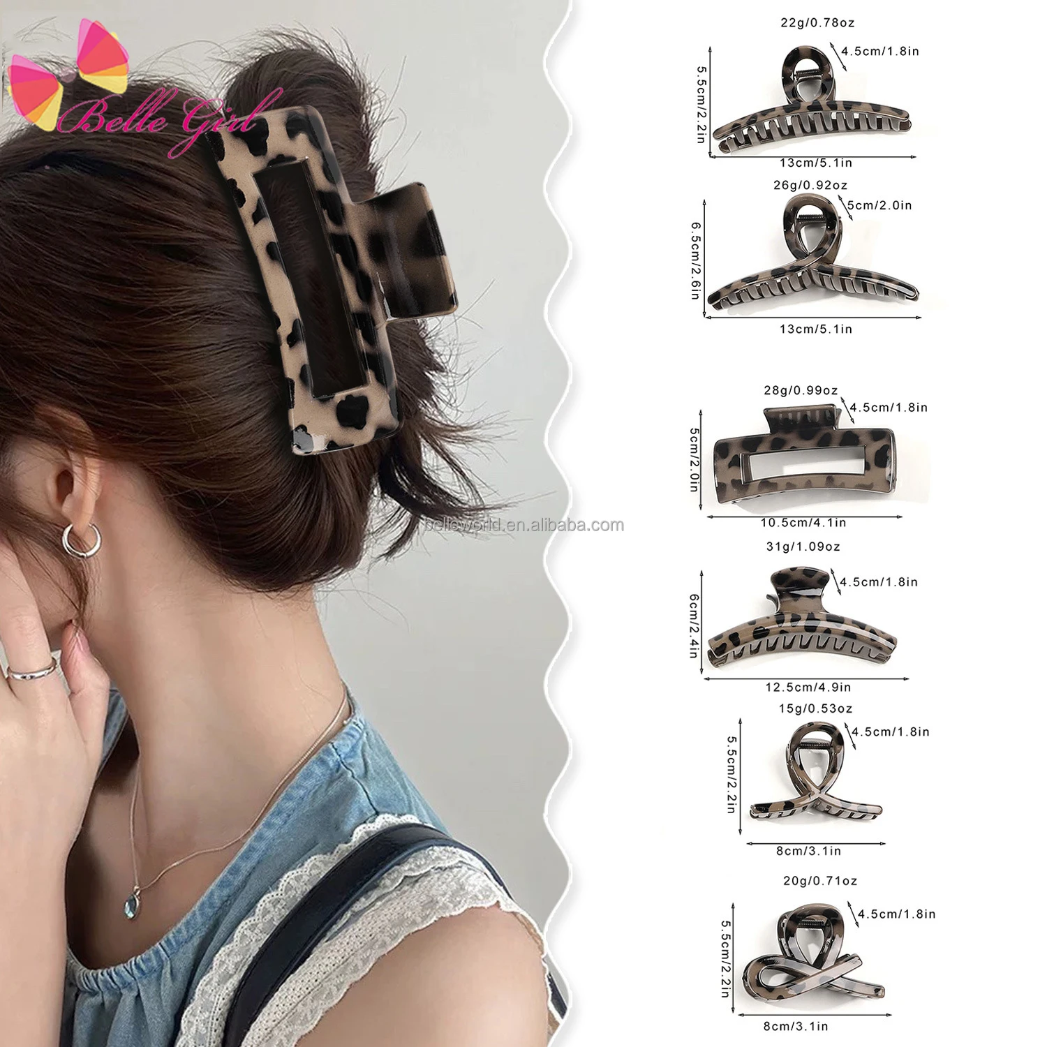 BELLEWORLD bulk new trend elegant shark claw clips headgear women hair accessories multi shapes giant leopard bow hair claw clip