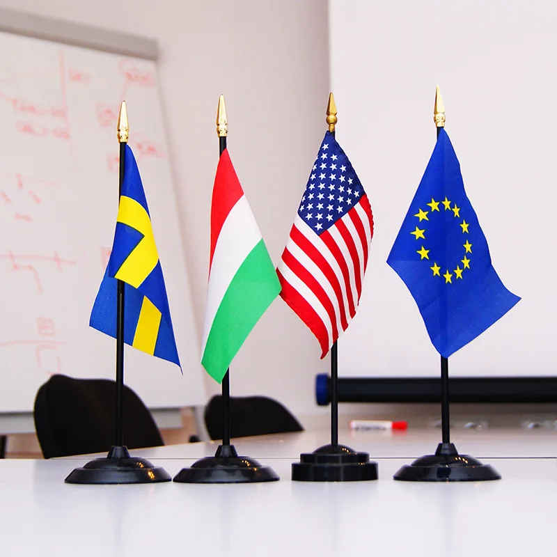 Manufacturer Cheap Price German American Table flag Custom All Countries Desk Stand Table Top Flags with Pole and Pole Holder