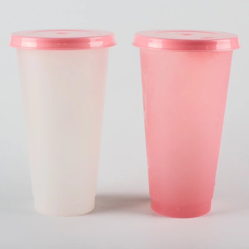 24oz PP Magic Large Hard Plastic Juice Cup With Lids and straw BPA Free Iced Coffee Cold Water Color Changing Reusable Cups