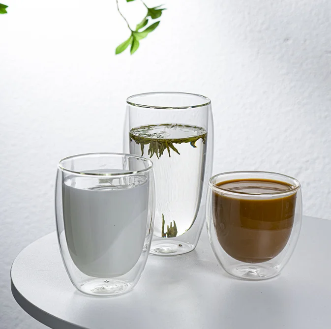 Wholesale double layer glass high temperature household glass water cup thickened heat resistant coffee  milk  juice cup