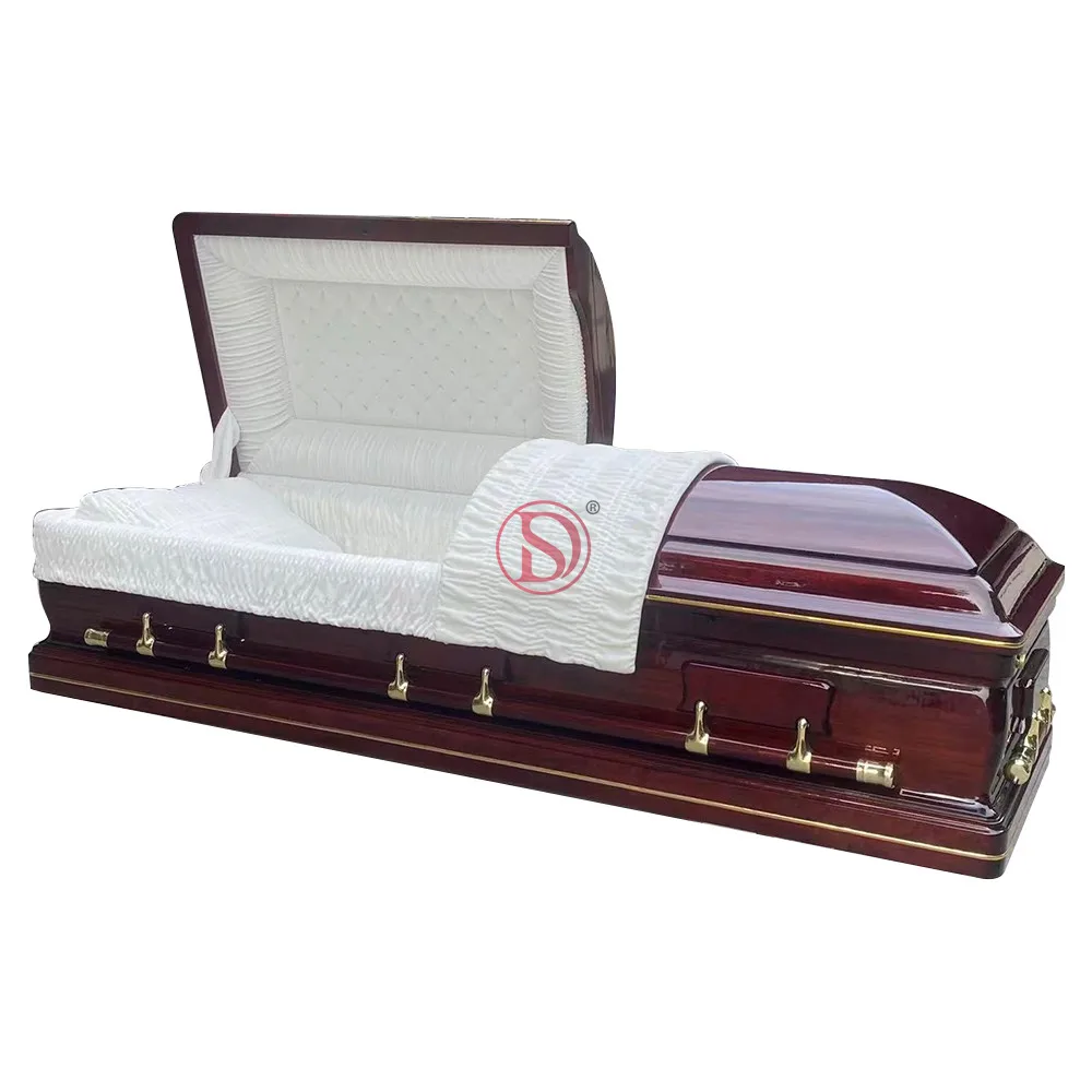 European Style Glossed Oak Wooden Casket American Style Coffin Accessories with Monument Bag for Adults or Pets Baby Monument