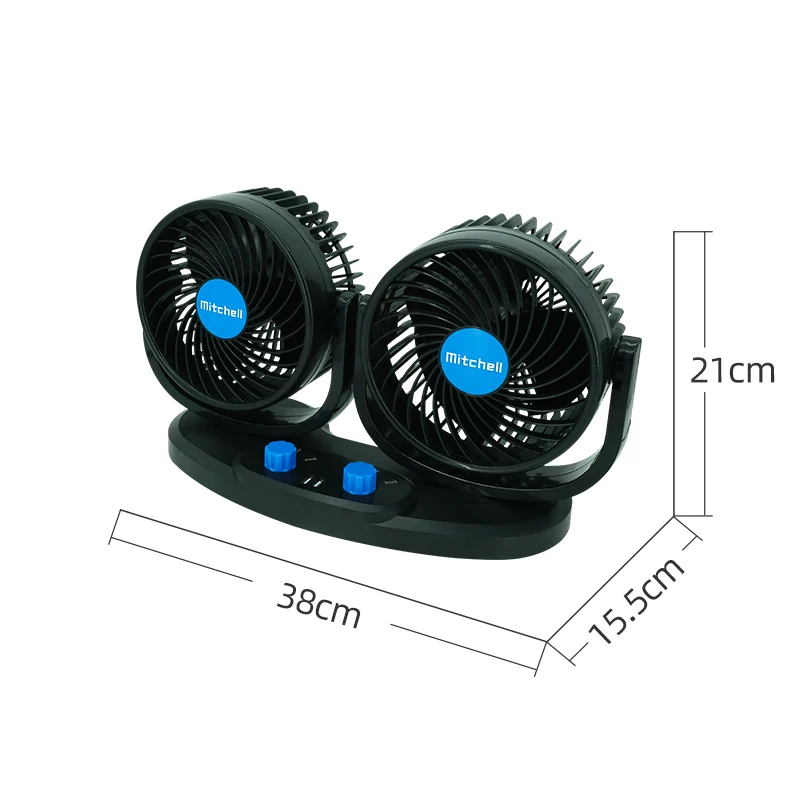 Hot selling 12v double head adjustable USB 360 degree rotating car cooling fan