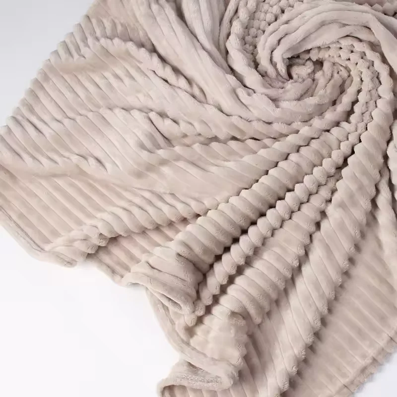 Flannel Fleece Modern Solid Color Design Super Soft Dyed Striped Throw Blanket Plush Baby Sofa Blanket