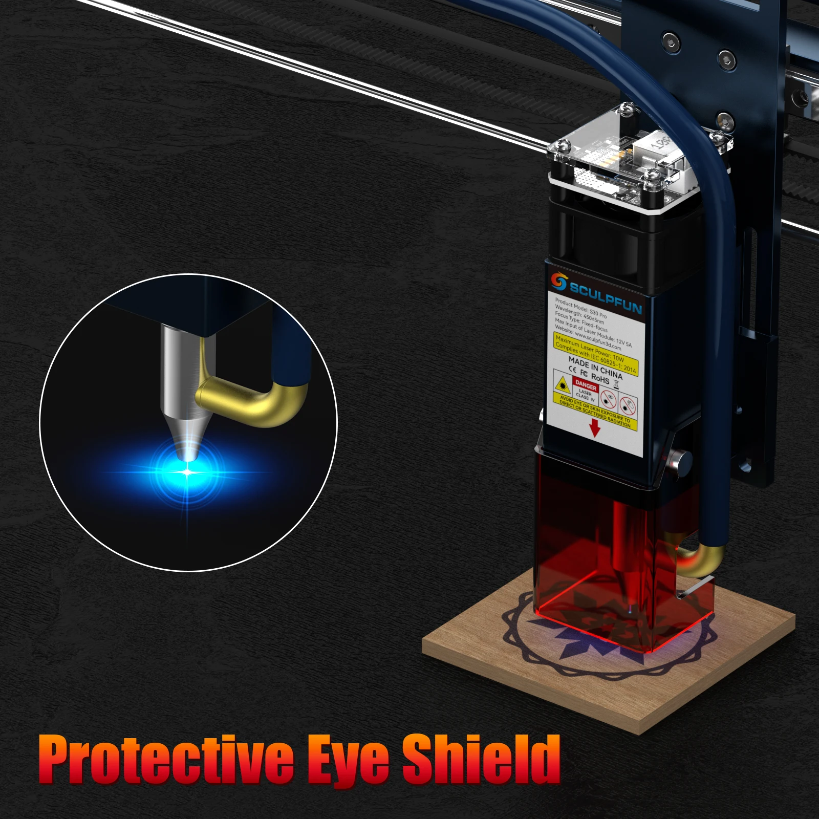 SCULPFUN S30 Pro 10W Interchangeable Lens Laser Module Plastic Leather Wood Acrylic Laser Cutting Engraving Machine Module