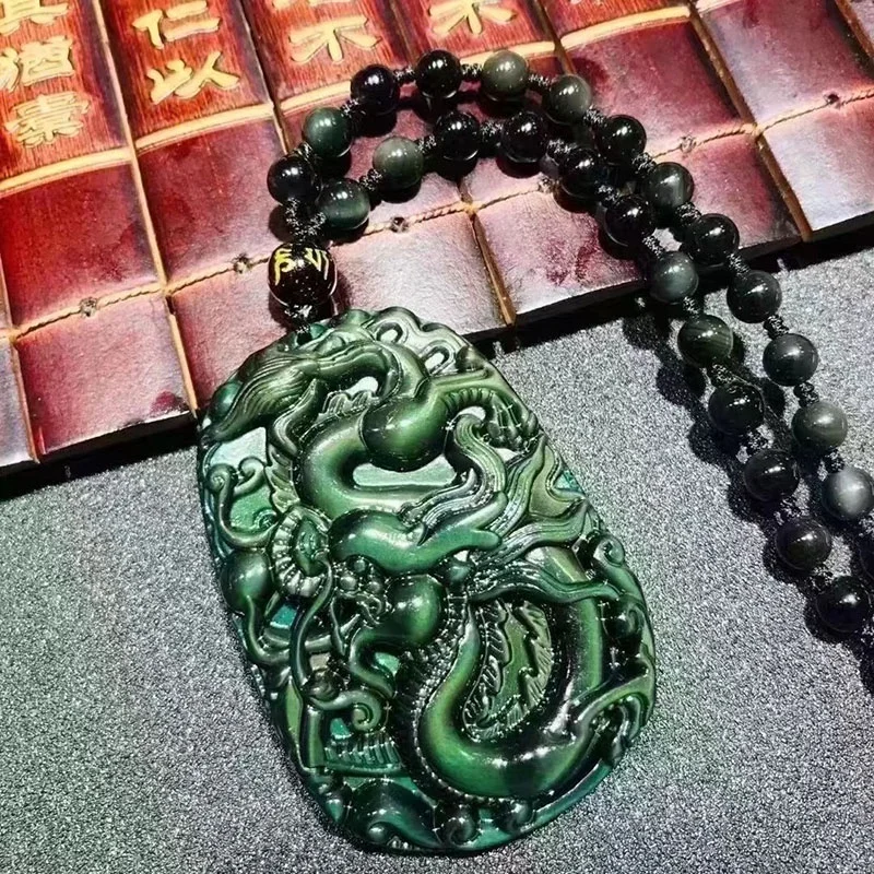High Quality Natural Rainbow Obsidian Crystal Chinese Dragon for Pendant