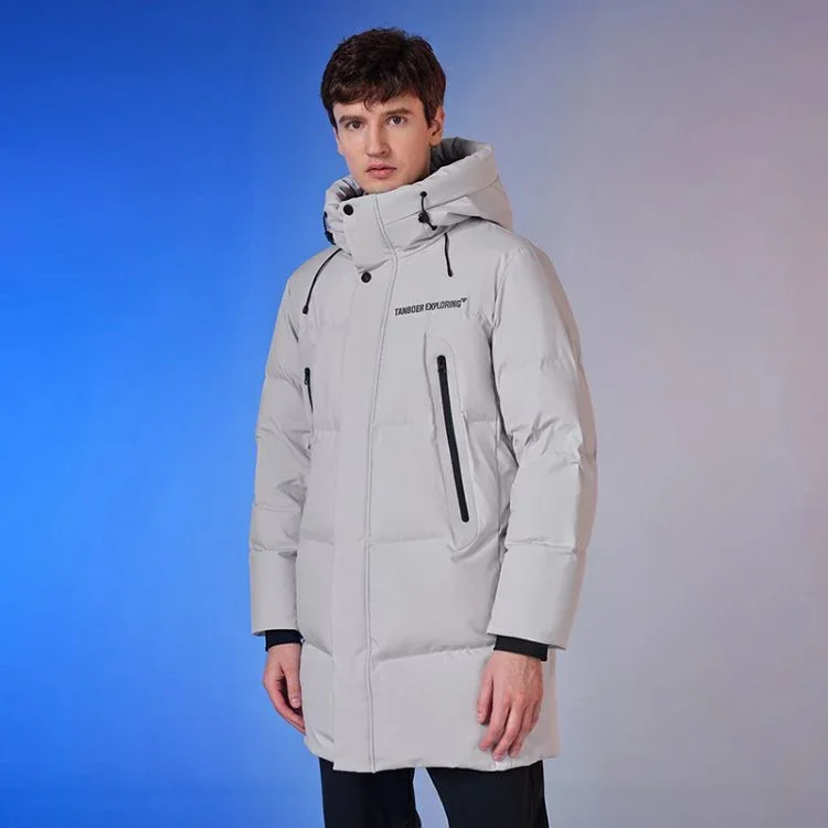 2022 Custom European Market Men Quilting Zip Overcoat OEM Duck Down Coat Padded Puffer Jacket with Hood