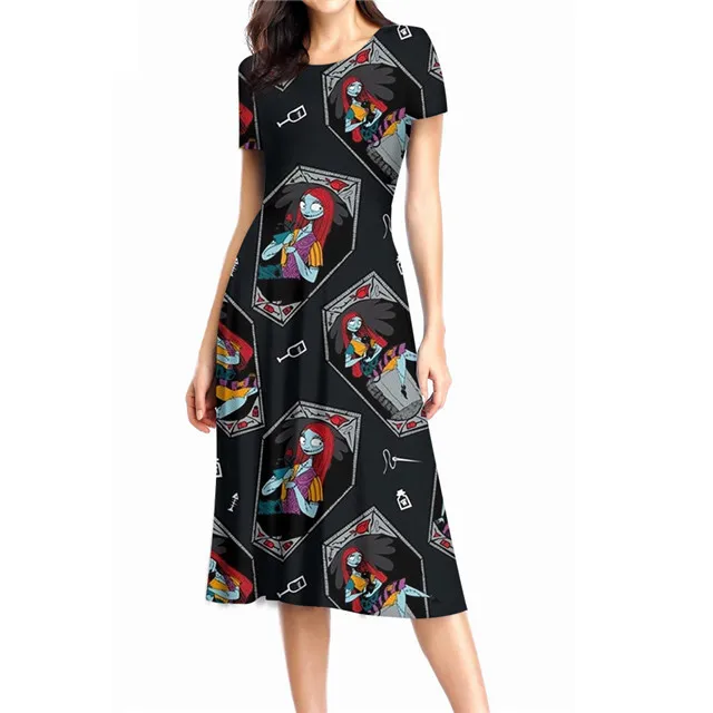 Модная женская одежда Джек Скеллингтон и Салли дизайн летнее платье с О-образным вырезом платья трапециевидной формы одежда соблазнительное женское платье