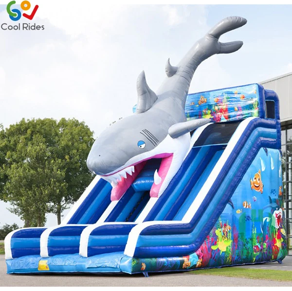 Hot sale 0.55mm PVC tarpaulin inflatable water slide jumping castle shark bouncy castle