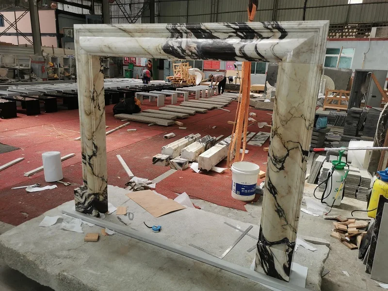 Modern Design Luxury Carve Calacatta Viola Marble Fireplace Surrounded