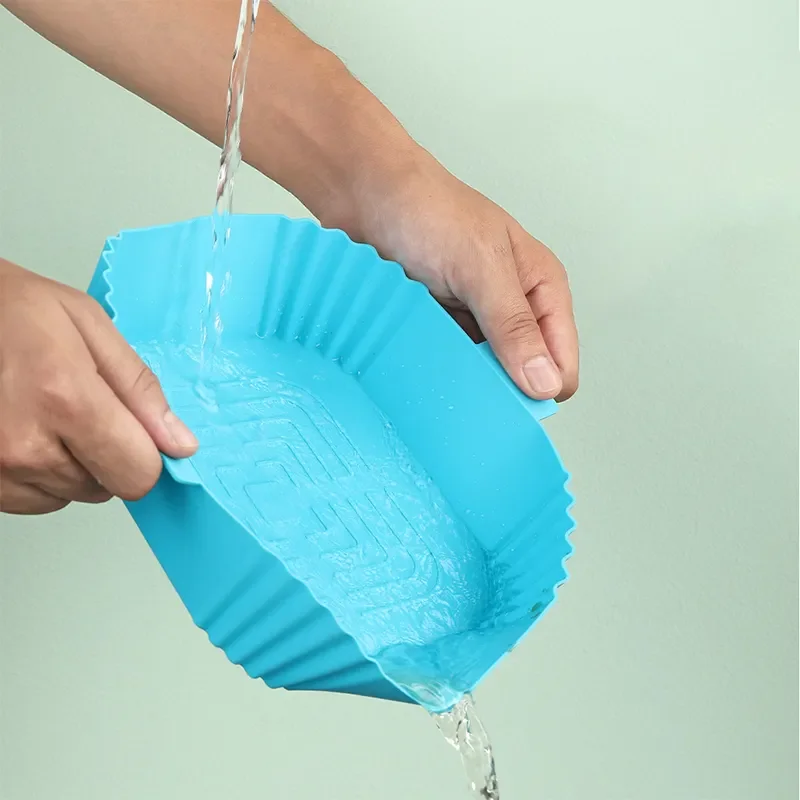 Square reusable silicone air fryer accessories silicone pot basket liner silicone baking pan for air fryer with air circulation