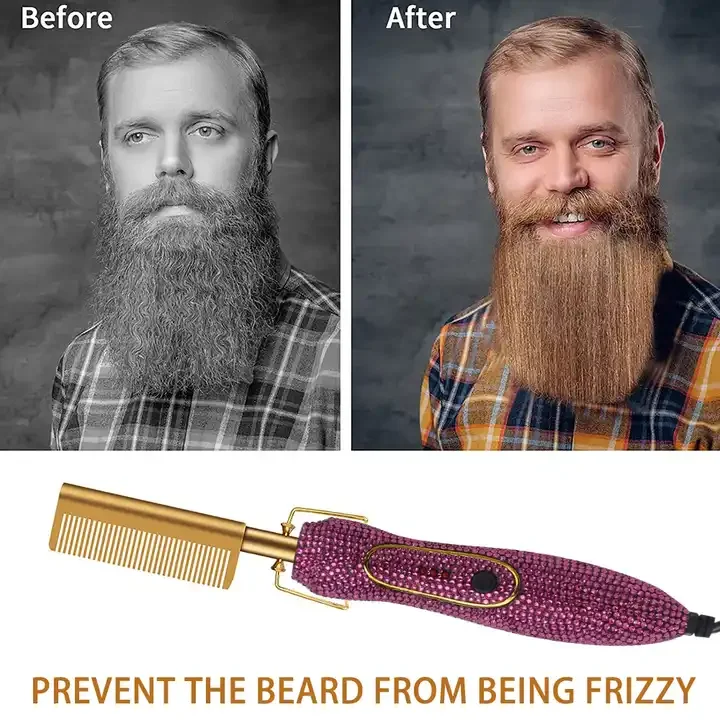 Professional Travel Electric Heatless Permanent Flat Irons Hot Comb Brush Automatic Curler Straightening Hair Straightener Comb