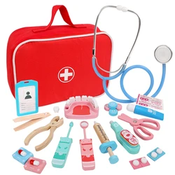 Wooden Pretend Play Doctor Educational Toys for Children Medical Simulation Medicine Chest Set for Kids Role Playing Pretend Toy