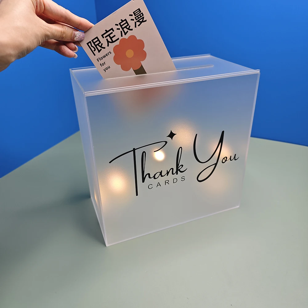 Custom White Clear Wedding Acrylic Thank you Card Box Wedding Innivation Storage Acrylic Frosted Card Box